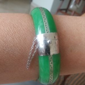 Macy's green quartz sterling silver 925 bangle bracelet